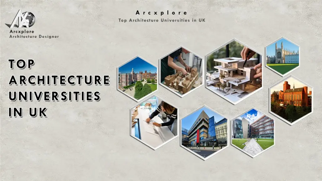"Top architecture universities in UK by Arcxplore, best architecture schools in United Kingdom and USA, architectural education, top ranked architecture programs, student projects, model making, design studios, and famous UK university campuses."