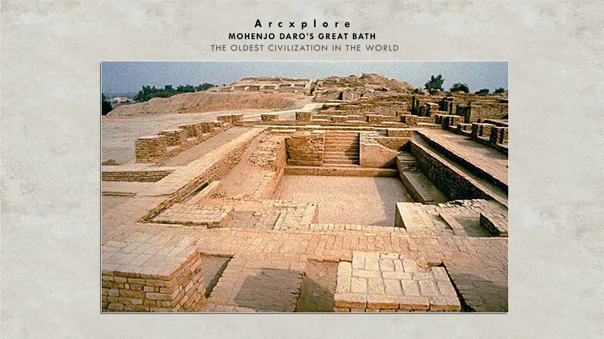 "Mohenjo Daro's Great Bath – Indus Valley Civilization’s Advanced Water Management: This image features the Great Bath of Mohenjo Daro, one of the most significant architectural structures of the ancient Indus Valley Civilization (2600–1900 BCE). Built with meticulously arranged bricks and a waterproof bitumen lining, this structure is believed to have been used for ritual purification or communal bathing. The advanced drainage system surrounding the bath highlights the engineering excellence of this ancient civilization. Mohenjo Daro, now a UNESCO World Heritage Site, provides key insights into early urban planning and water conservation techniques."