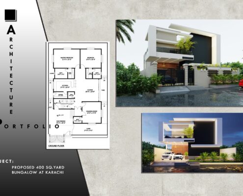 Discover a modern 400 sq. yard bungalow design in Karachi, Pakistan, featuring a sleek architectural layout, interior 3D visualization, and contemporary aesthetics. Perfect inspiration for architecture students, designers, and real estate developers looking for innovative home design concepts